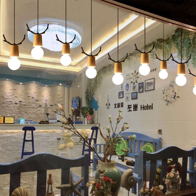 Nordic deer head small chandelier retro creative restaurant coffee shop clothing shop window modern iron Monkey lamp