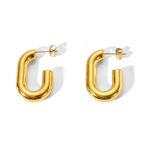 Elegant U-shaped hollow G-style earrings for women, made of 18K gold and stainless steel, featuring a cool and chic European and American style, with a titanium steel design that exudes a sophisticated vibe.
