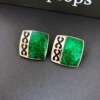 Green fresh resin, silver needle, earrings, simple and elegant design, french style