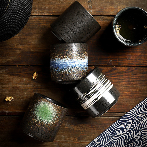 Cross-border Japanese casual cups for commercial sushi cuisine ceramic tableware straight leg retro water cup wholesale