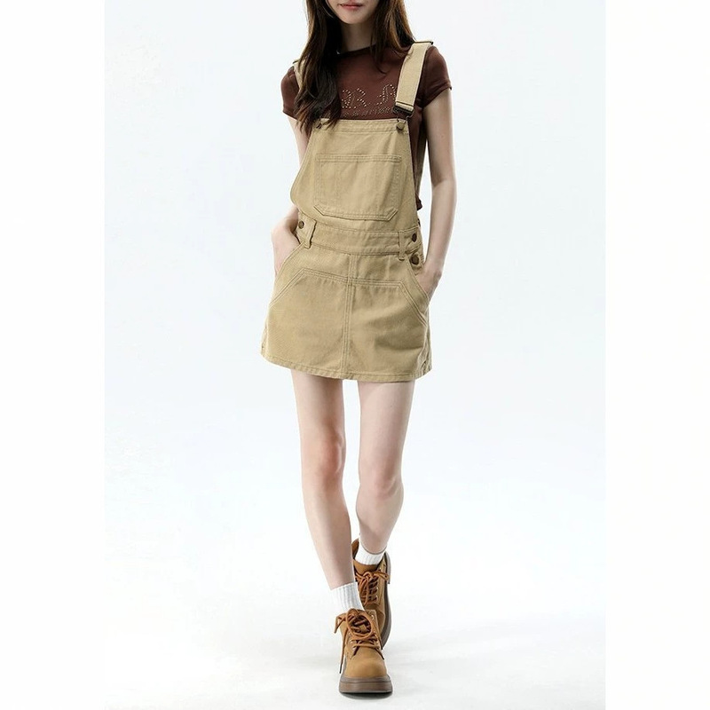 American-style khaki design denim suspender skirt pants for women, new summer model, loose, slimming, versatile, casual shorts American-style khaki design denim suspender skirt pants for women, new summer model, loose, slimming, versatile, casual shorts