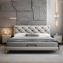 意式极简真皮床现代简约轻奢高级床主卧双人床1.8米高端大气婚床