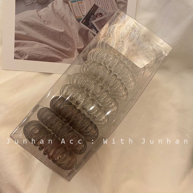 Accesorio para el cabello elástico fresco y sencillo, redondo, degradado, gris, alambre de teléfono, lazo para el cabello, silicona, corazón femenino.