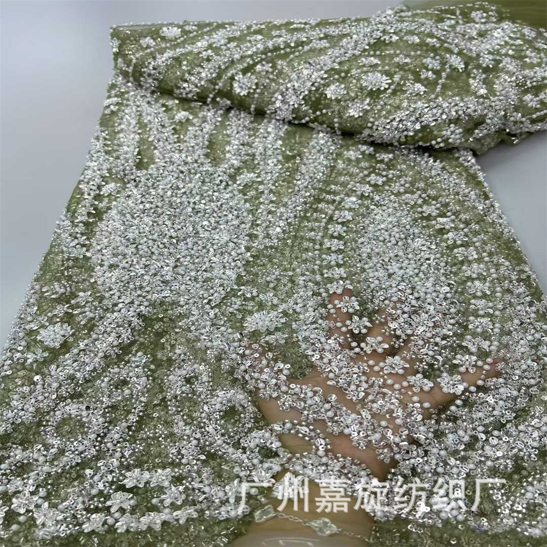 Vestido de novia africano de perlas de fabricación pesada tela de encaje de perlas de alta fijación ropa de moda de rendimiento tela de malla cuentas