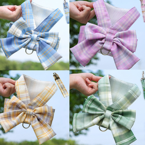 Pet Dog Cat JK Grid Backless Harness Lead Teddy Clothes Bichon Skirt Chest Harness Dog Leash Supplies