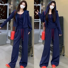 现货2025新款孕妇套装秋装连帽外套吊带阔腿裤孕妇套装三件套