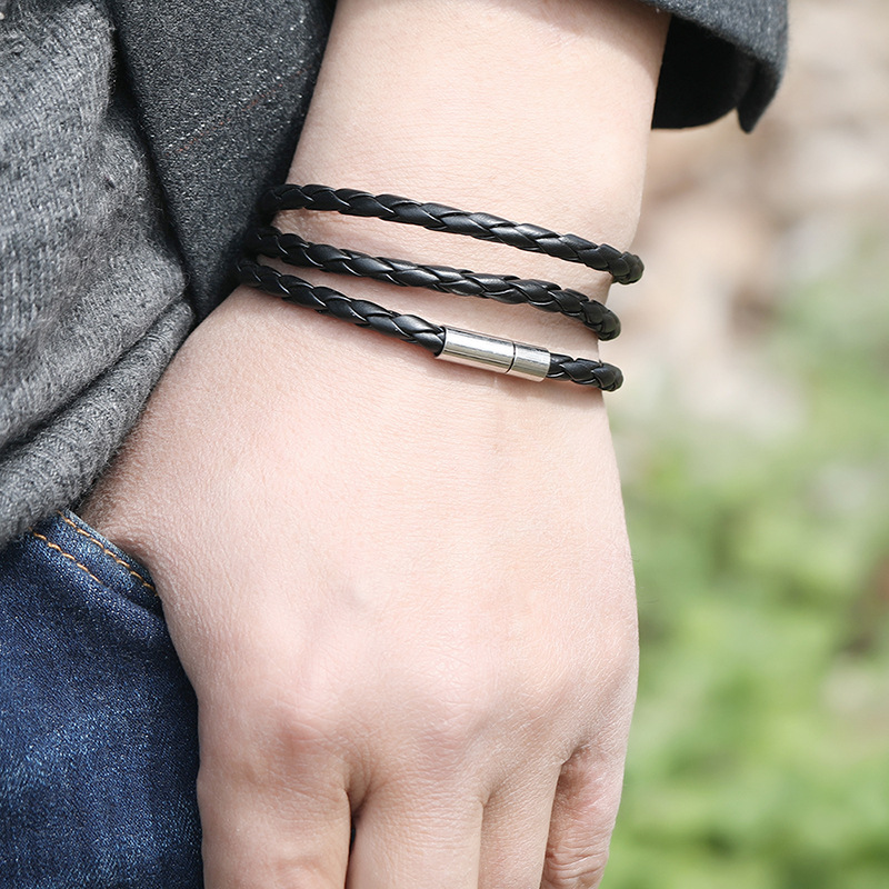 Fashion braided leather multi-loop bracelet wholesale