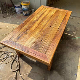 中式老榆木餐饮饭店餐桌风化老门板长方形茶桌禅意古典实木茶桌