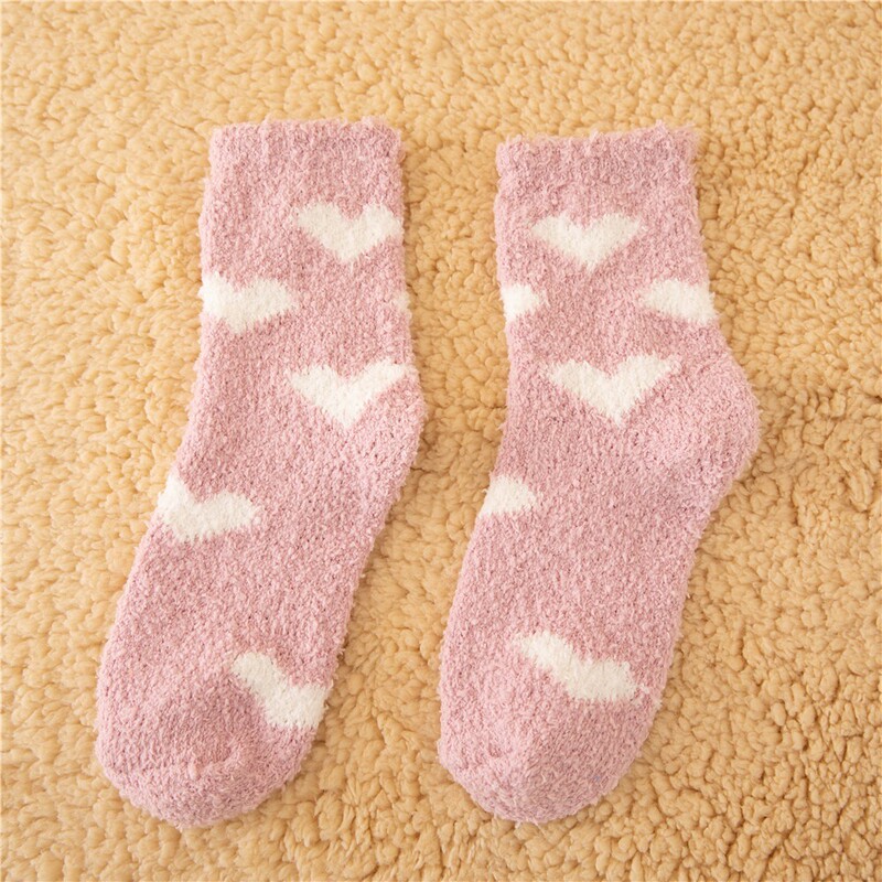 Non-Shedding Heart Furry Socks Amazon Cross-Border Classic Coral Velvet Socks Thick Amazon Women's Slipper Socks