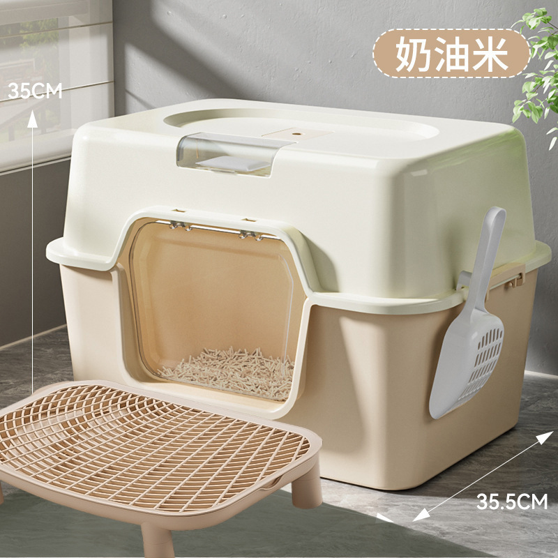 Basina de arena para gatos super grande totalmente cerrada anti-spillado anti-olor super grande inodoro para gatos para gatos
