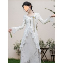 新中式禅意套装裙春季新款设计吊带连衣裙外搭荷叶边开衫套装