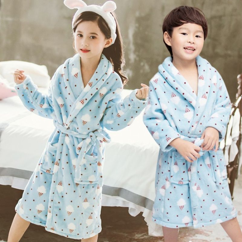 가을과 겨울 QY043A 어린이 목욕 가운 플란넬 잠옷