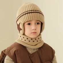 跨境秋冬新款儿童帽子韩版加厚保暖耳包帽男宝宝毛线针织围脖套款
