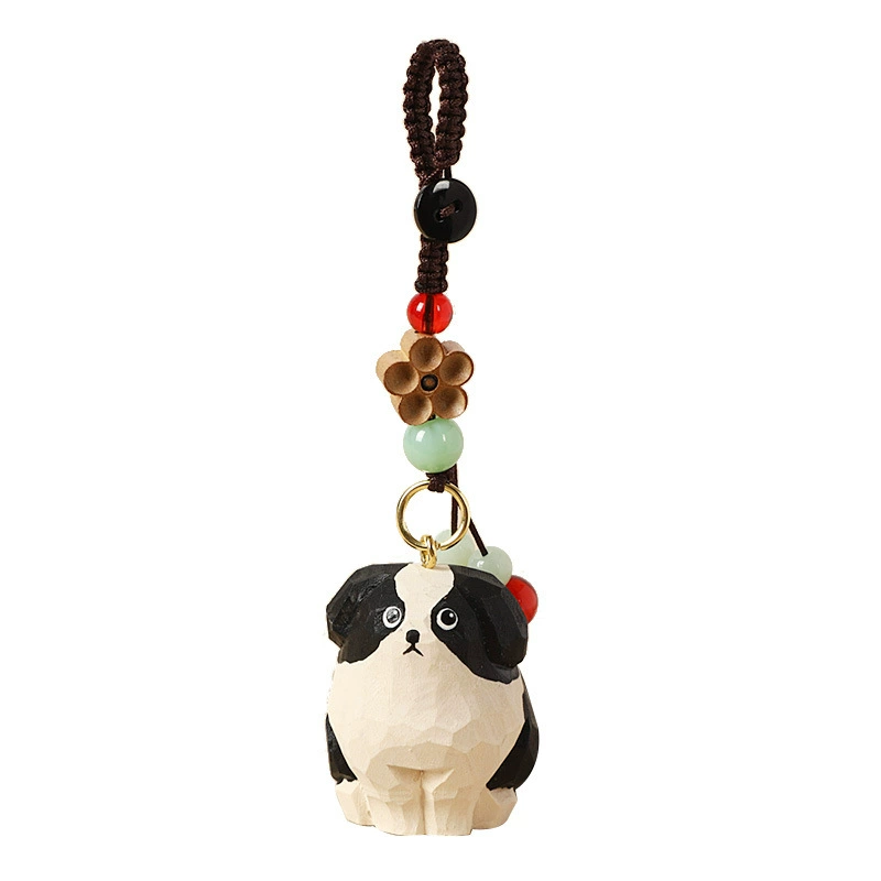 Handmade Wood Carving Keychain Pendant, Cute Dog & Fortune Designs, Birthday Gift, 10 g