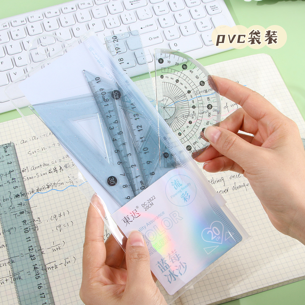 Juego de cuatro piezas de regla de flujo creativo, regla de alto valor 20cm, regla especial para estudiantes de escuela primaria, papelería triangular al por mayor