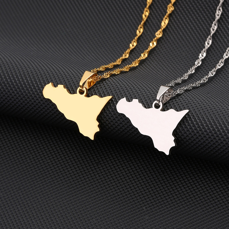 Amazon Hot Selling Stainless Steel Italy Sicily Map Necklace Women All-match Geometric Clavicle Chain Jewelry Amazon Hot Selling Stainless Steel Italy Sicily Map Necklace Women All-match Geometric Clavicle Chain Jewelry