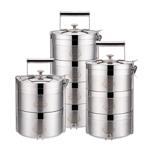 Super Home Wholesale 304 Stainless Steel Vacuum Insulated Multi-layer Lunch Box Outdoor Picnic Sealed Portable Pot Double-layer Basket