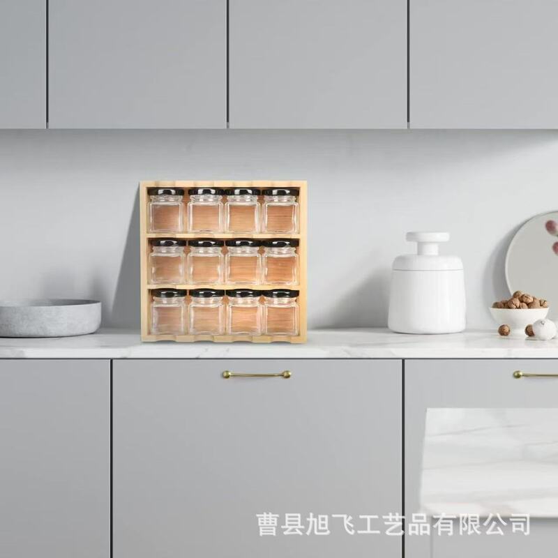 竹キッチン収納ラック 12 グリッド多層スパイス収納ラック家庭用品多機能スパイス収納ラック|undefined