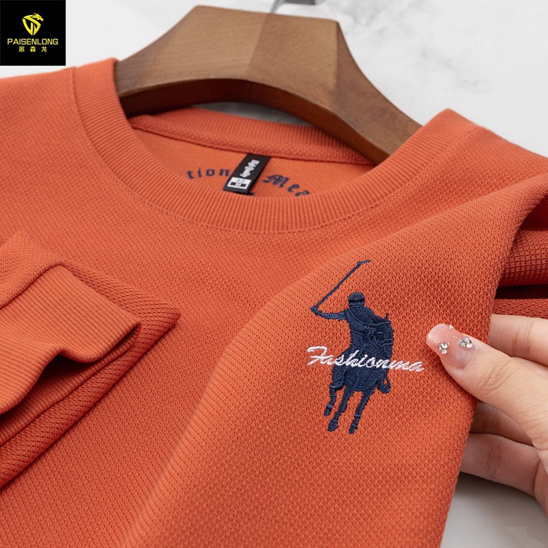 Long Waffle Sweater Men's 2023 Autumn/Winter Round Neck Sweater Embroidered Comfortable Hooded Pullover Men's Top_viptrois.com