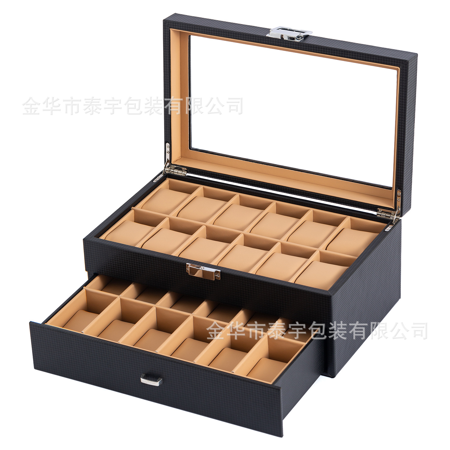 Caja de almacenamiento de reloj de gama alta de fibra de carbono de cuero de PU Caja de almacenamiento de reloj de madera Venta directa de fábrica Spot Spot Hand