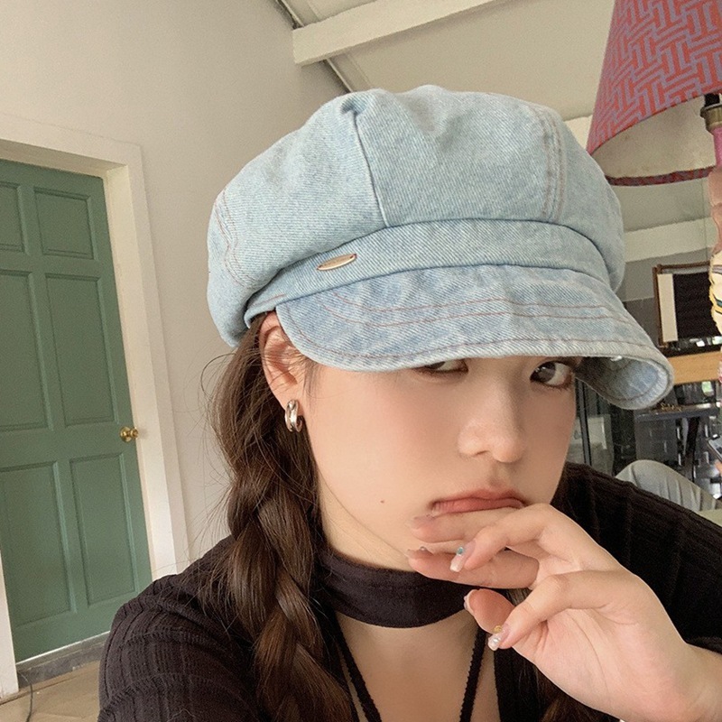 韓国版のファッションの小さい金属の標識のカウボーイのベレーの帽子の復古的な八角の帽子の女性のファッションの画家の帽子の百合は顔が小さいです。|undefined
