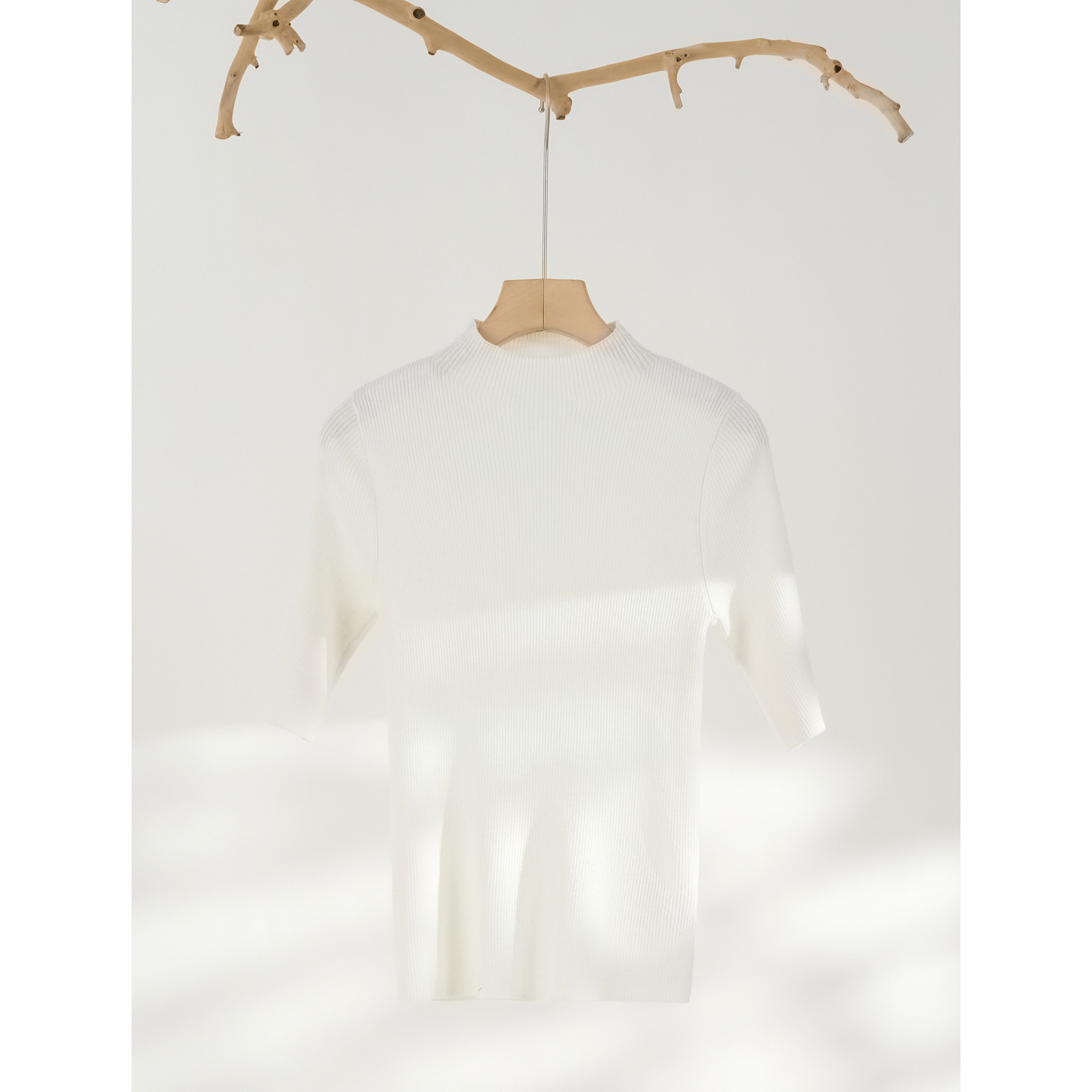 Rongtai Wool Mock-High Collar Mid-Sleeve Sweater Women's Elegant Slim-Fit Slimming Summer New All-Match Commuter Top