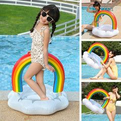 ins跨境貨源亮片彩虹橋座圈游泳圈 嬰幼兒坐圈戲水圈家用充氣水池