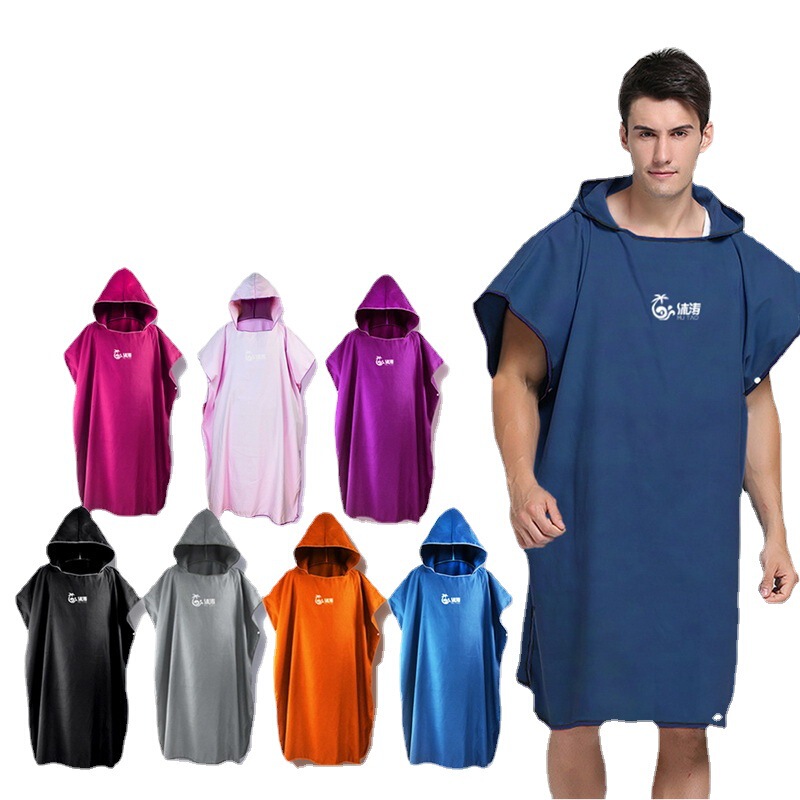 Mutaow Hooded Bathrobe, Absorbent and Quick-Drying, Beach Poncho Towel Cape, Microfiber, Factory Ready Stock, Can Be Worn Outside