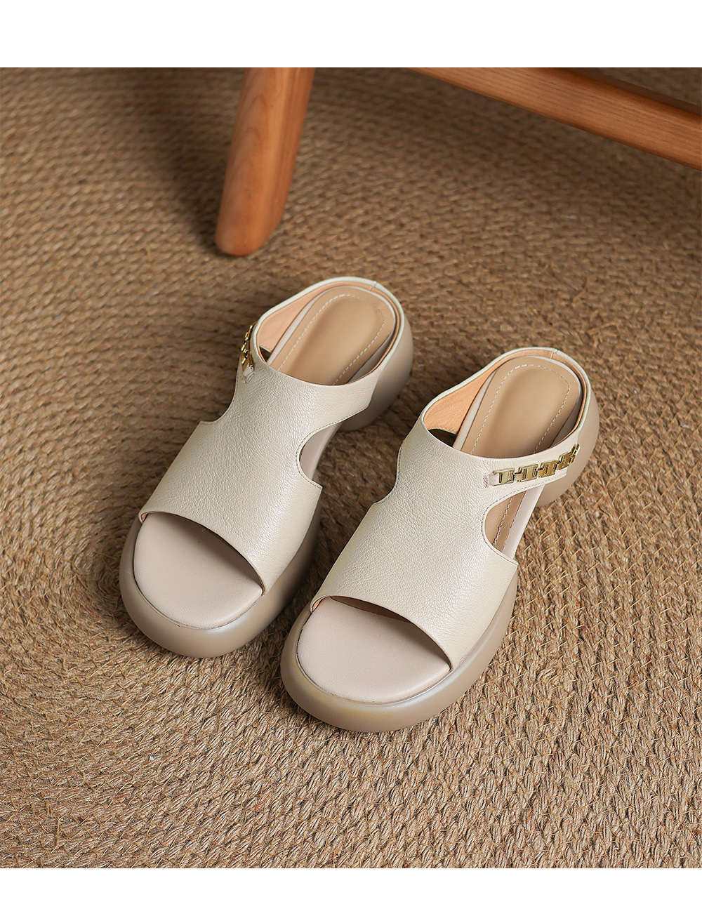 Dép sandal nữ da cừu miệng cá đế dày gót cao nhẹ — đen chi tiết 17