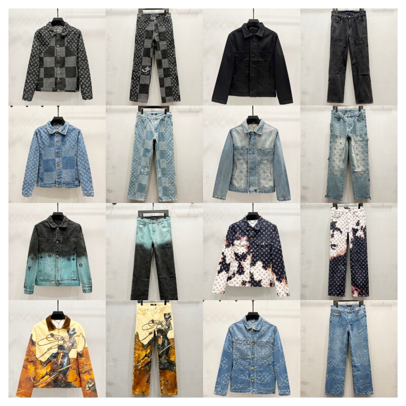 Cross-Border Correct High Version. Lujia 25S Autumn and Winter Full-Print Checkerboard Jacquard Denim Jacket Jacket and Jeans Suit Cross-Border Correct High Version. Lujia 25S Autumn and Winter Full-Print Checkerboard Jacquard Denim Jacket Jacket and Jeans Suit