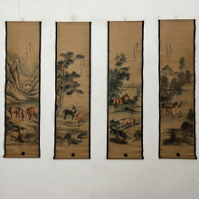 仿古做旧多款名人仿古字画四连壁画人物山水四条屏挂画古玩收藏