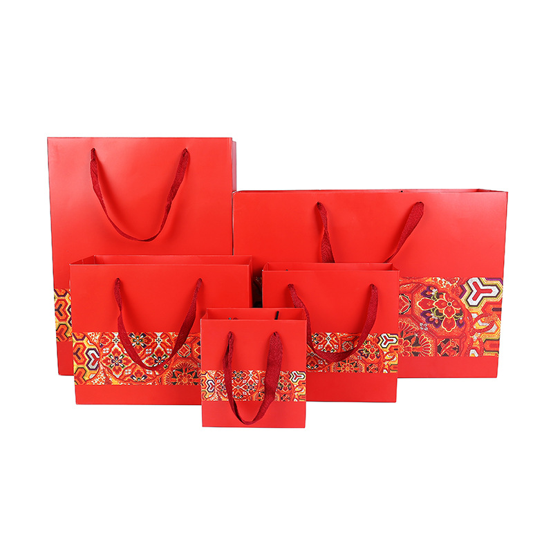 En stock estilo chino Rojo Bolsa de regalo bolsa de papel Portátil Bolsa de regalo de mano