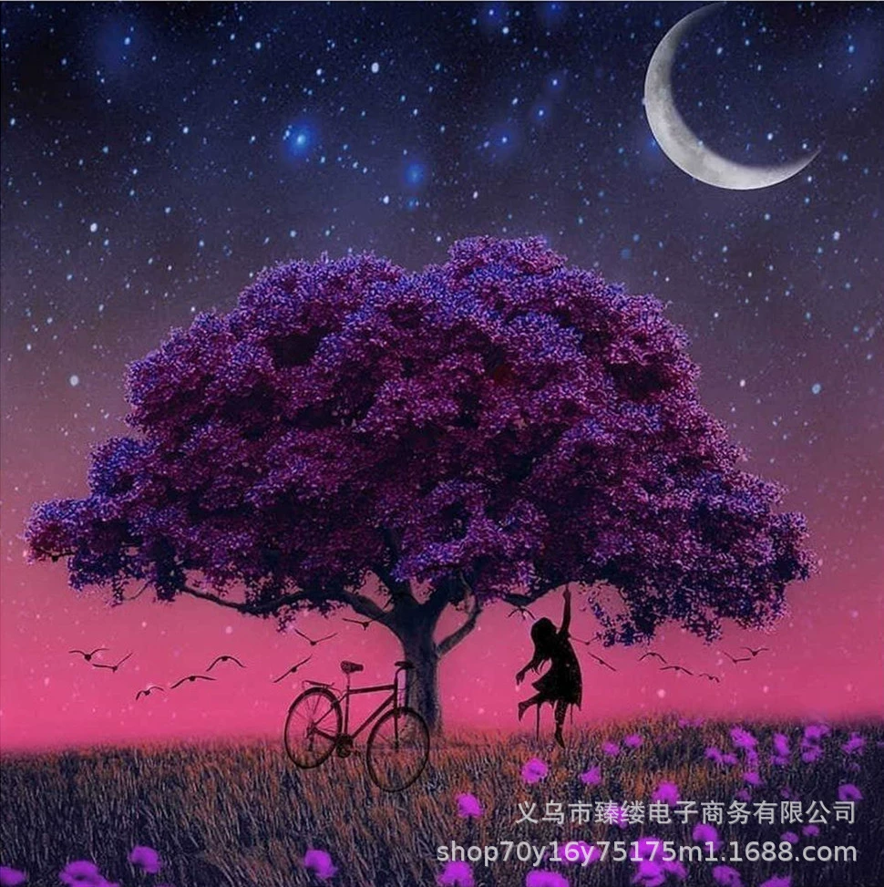 [新款5d钻石画钻石绣画系列月亮树与跨境批发十字绣贴钻石刺绣画]