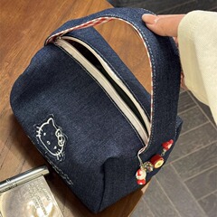 かわいいデニムレトロハンドバッグ高価値大容量ポータブルハンドバッグ女性の化粧品バッグギフトポータブル