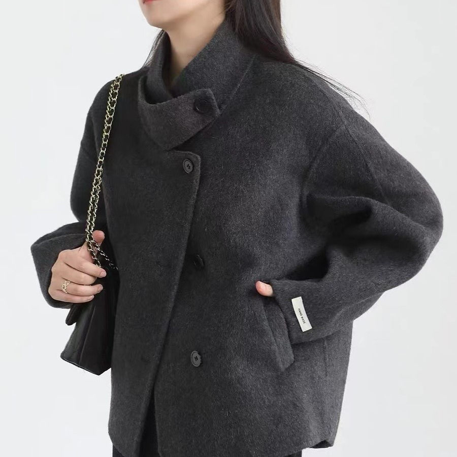 24-year-old Dongdaemun Xiangfeng Wool Coat Short Vertical Collar Single-breasted Small Cashmere Elegant Woolen Coat