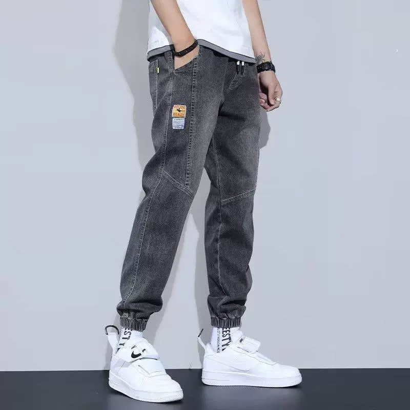 Summer thin trend jeans, casual trousers for elementary school students, drawstring, elastic waist