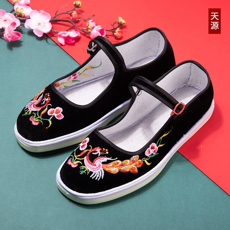 Ткани из говяжьего сухожилия Женская старая пекинская тканая обувь женская вышитая обувь с нескользкими молочными ботинками Мама танцевальная обувь