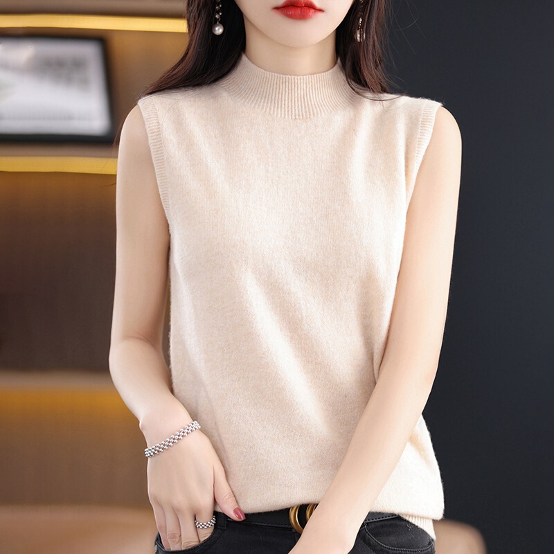 Thin New Style Strap Inner Elegant High Collar Sleeveless Vest Summer Half Knitted Shirt Base Shirt Women's Slimming Pullover Thin New Style Strap Inner Elegant High Collar Sleeveless Vest Summer Half Knitted Shirt Base Shirt Women's Slimming Pullover