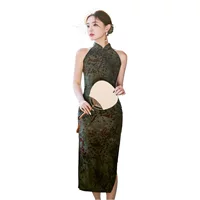 Beizhiyun снег Весна и лето новый китайский Cheongsam новый недоуздок Флокирование Молоко шелк оболочка платье