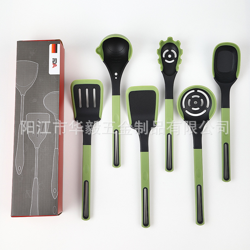 新品硅胶厨具套装双色硅胶手柄铲勺不粘锅铲子套组食品级漏勺厂家|undefined