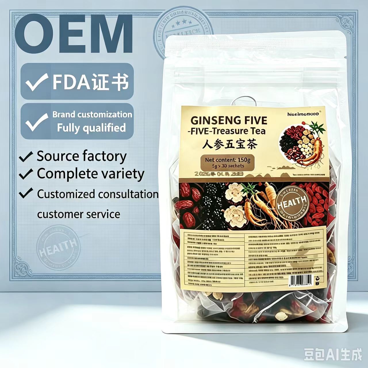 Ginseng Six Treasure Wellness Tea 150g Bag 30 Cold Brew Triangle Tea Bags Sugar Free Herbal Flower Tea in use