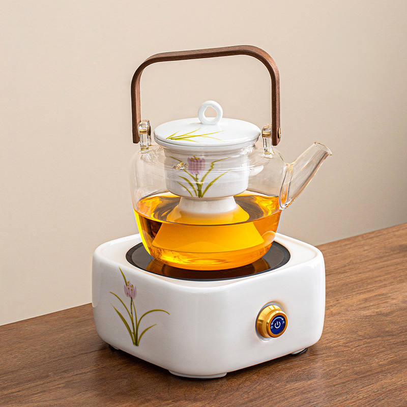 Hand-painted ceramic electric ceramic stove with thickened glass kettle, health kettle, tea brewing stove, water boiling kettle, tea set, 2026 new model