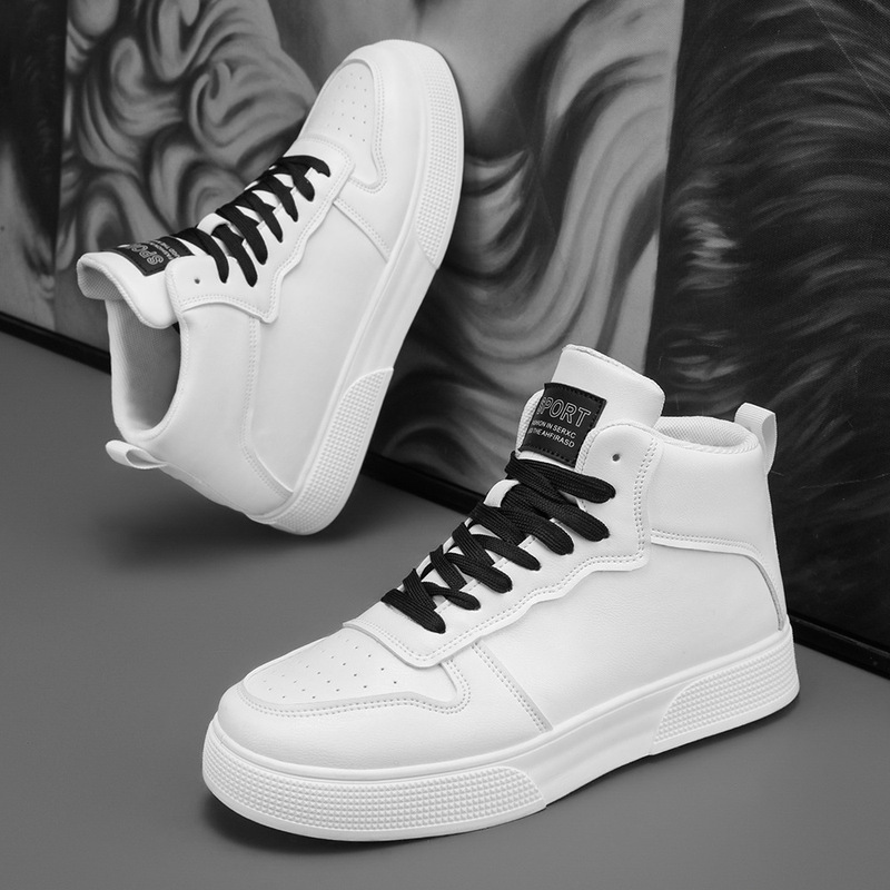 Men's Shoes Cross-border High-top Board Shoes Trendy All-match White Shoes Men's Platform Sports Casual Shoes 2025 New Style