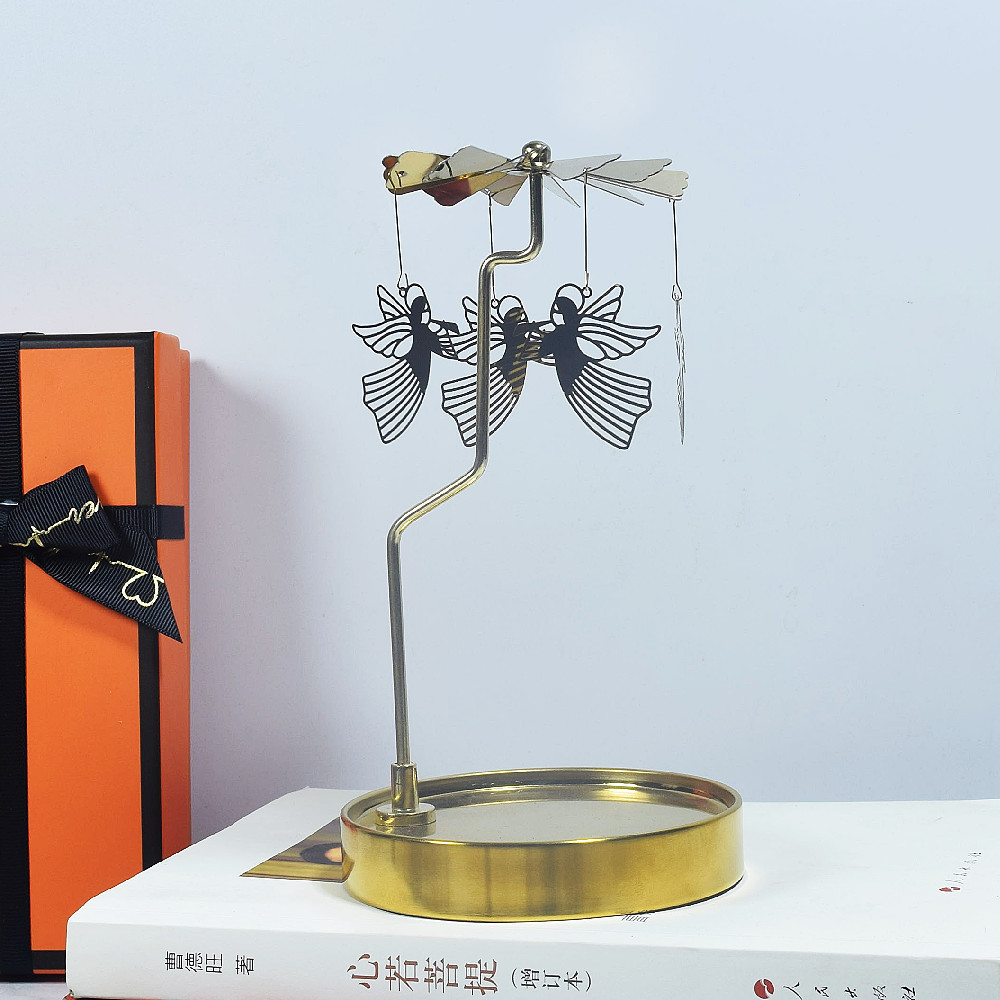 Fuente fabricante al por mayor Amazon INS bandeja redonda de acero inoxidable linterna giratoria giratoria candelabro de aromaterapia giratoria