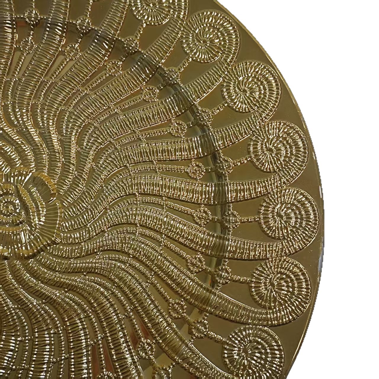 Platos de oro galvanizados, bodas europeas, hoteles, fiestas, bocadillos desechables, frutas, platos de plástico, cargador