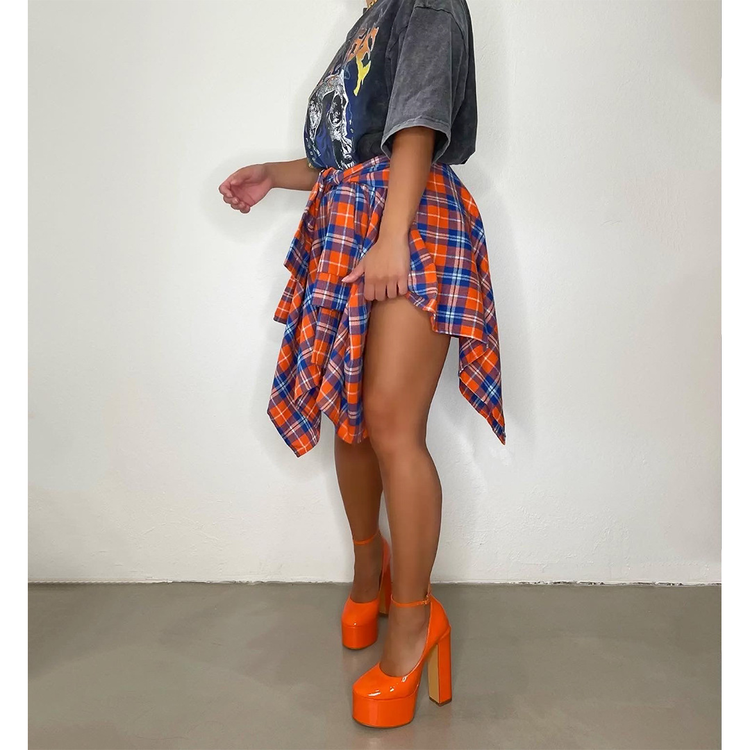 Summer Streetwear Plaid Cotton Blend Polyester Knee-length Skirts display picture 4