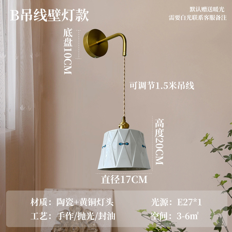 Chandelier de latón japonés retro dormitorio ventana flotante esmaltada lámpara cerámica pintada a mano simple comedor bar lámpara de puerta de entrada