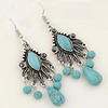 Retro turquoise ethnic earrings with tassels, European style, boho style