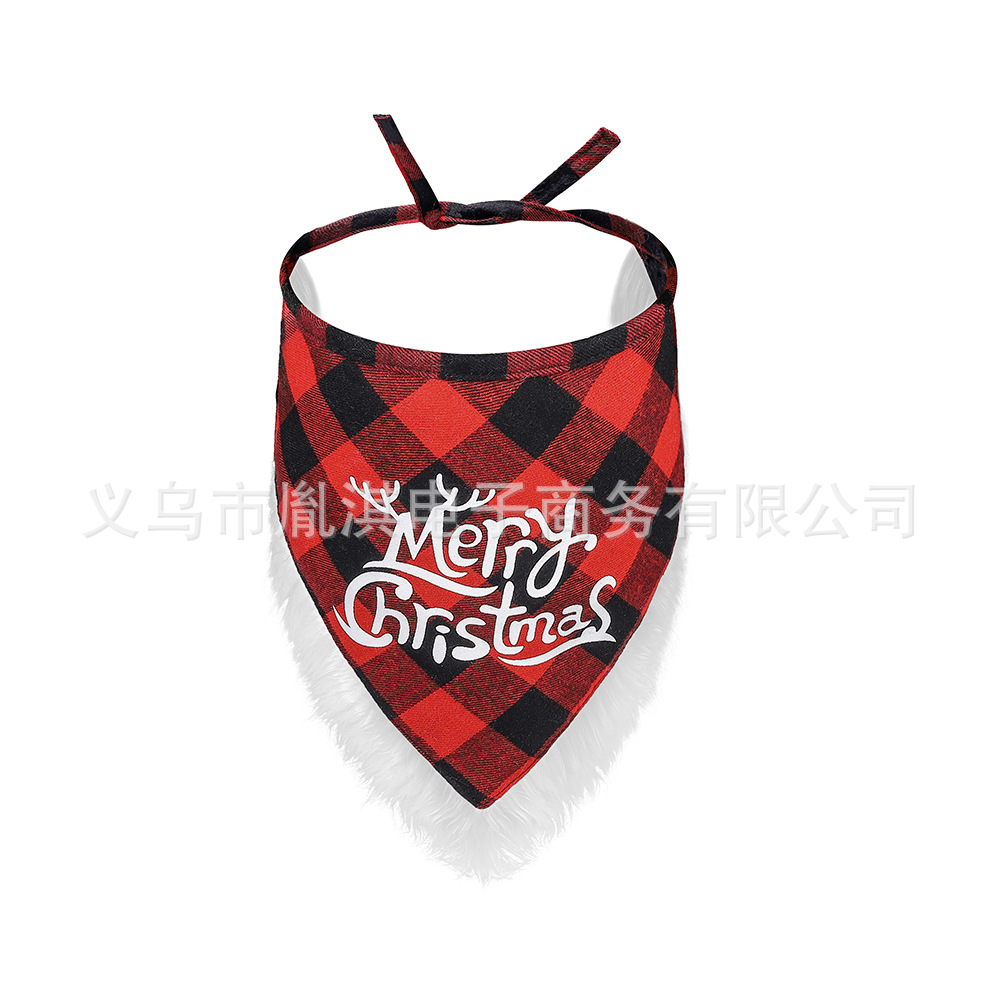 Fábrica transfronteriza nueva Navidad Plaid deshilachado mascota triángulo bufanda perro bufanda Navidad PET-up
