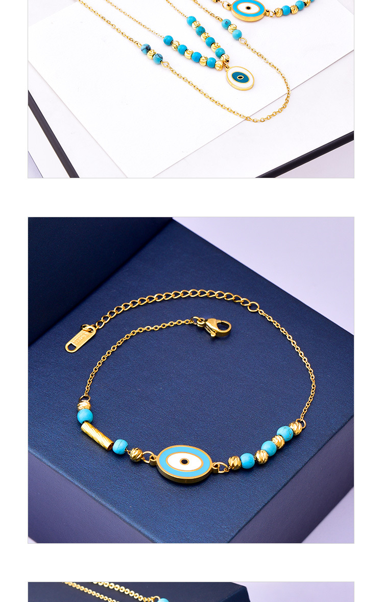 304 Stainless Steel 18K Gold Plated INS Style Casual Beaded Enamel Plating Oval Eye Bracelets Necklace display picture 1